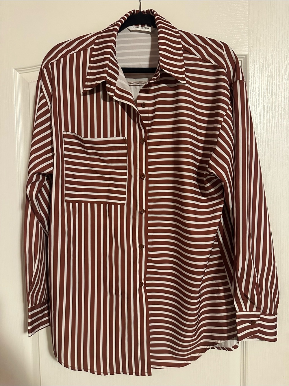 Commense Brown & White Striped Button-Down Shirt